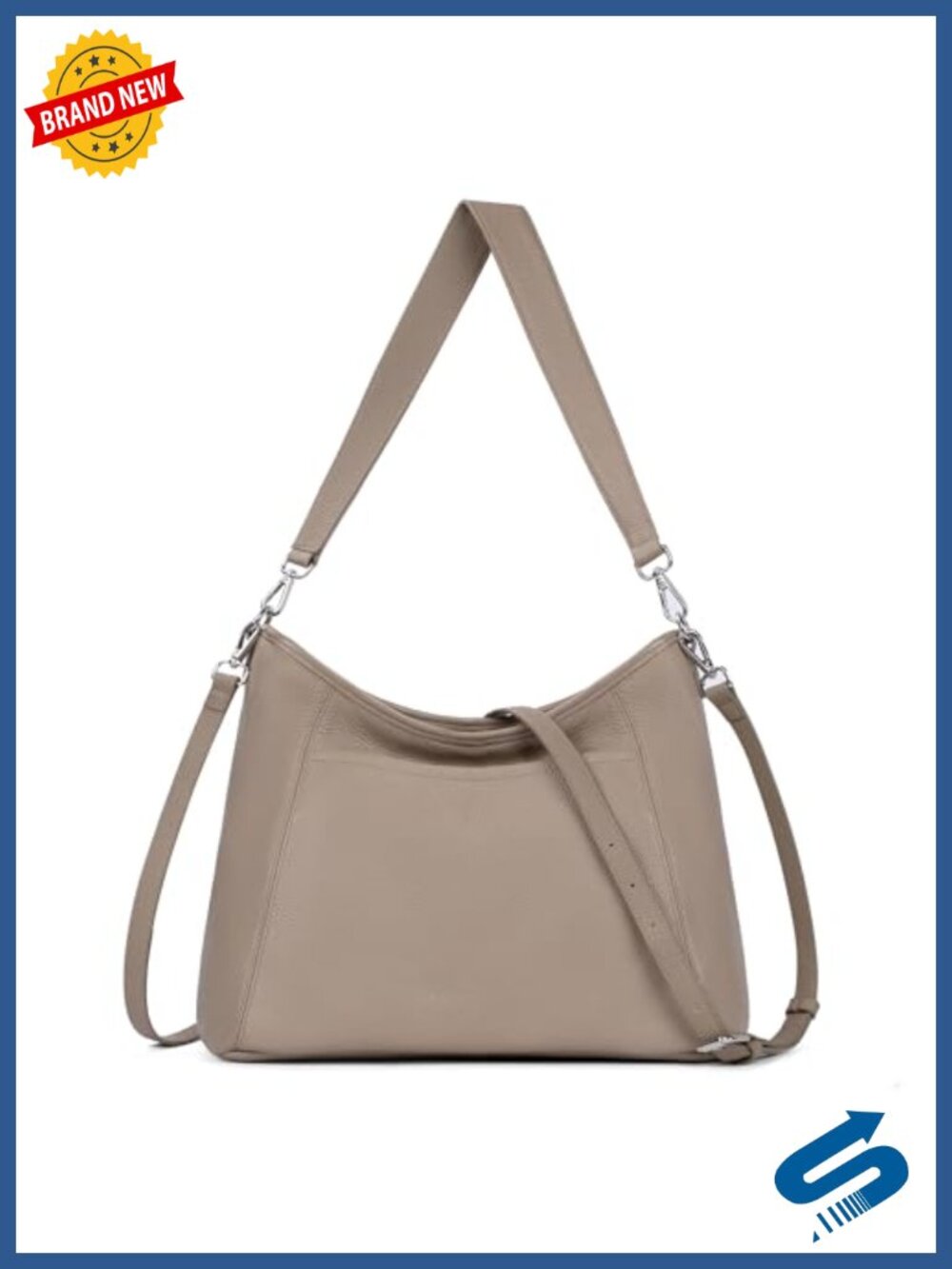 Genuine Leather Hobo Crossbody Handbag Large Women's Purse w/ 2 Straps